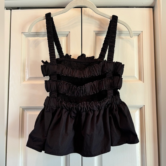 Topshop smocked peplum, open back section top, M - Picture 2 of 11